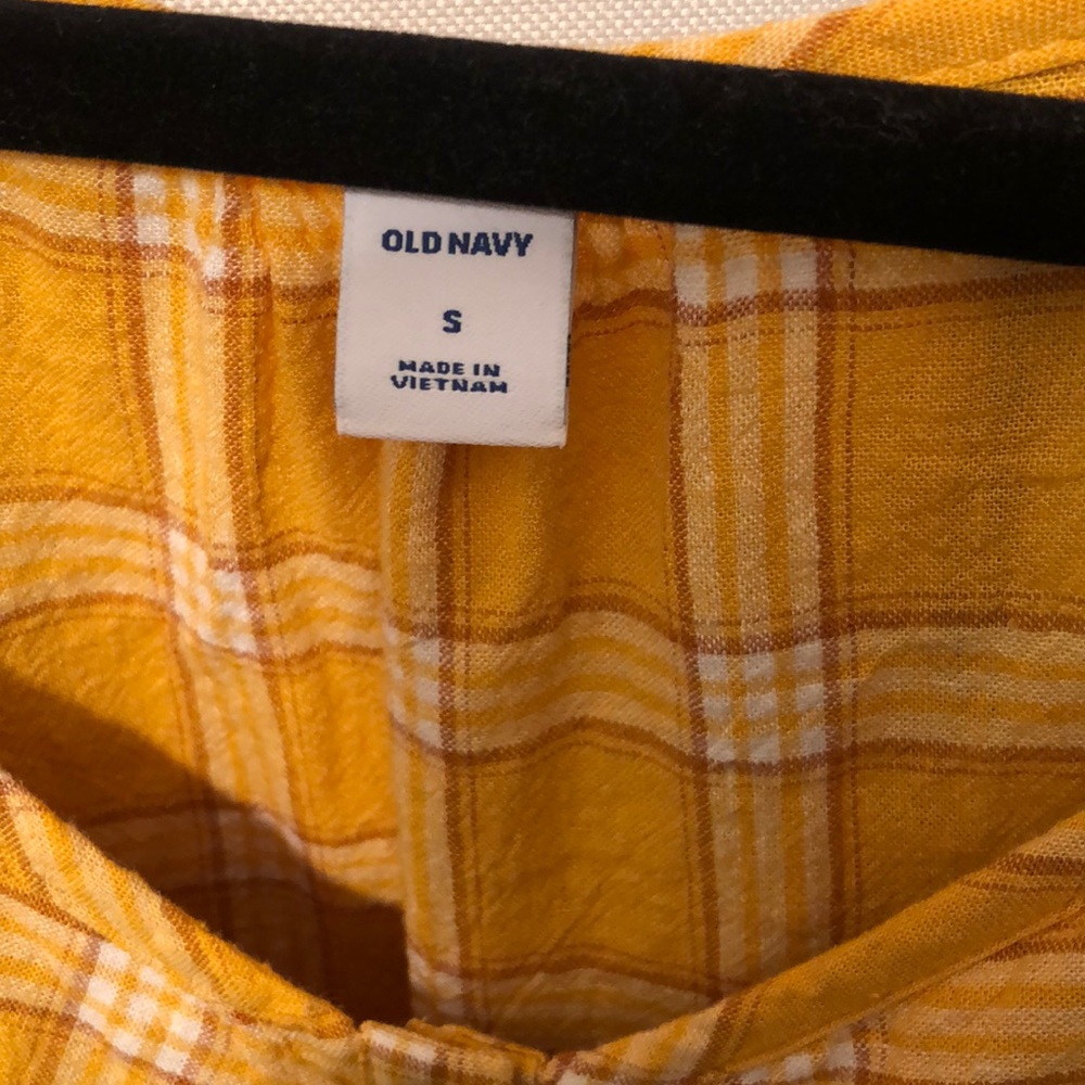 Old Navy Plaid Mustard Yellow Button Down top - Picture 3 of 4